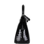 Hermes Kelly Sellier 28 Black Shiny Niloticus Crocodile Palladium Hardware 72963 product photo 4