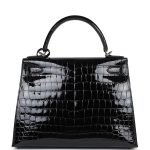 Hermes Kelly Sellier 28 Black Shiny Niloticus Crocodile Palladium Hardware 72963 product photo 5