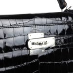 Hermes Kelly Sellier 28 Black Shiny Niloticus Crocodile Palladium Hardware 72963 product photo 7