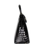 Hermes Kelly Sellier 32 Black Shiny Porosus Crocodile Gold Hardware 72965 product photo 5