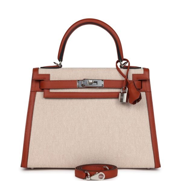 Hermes Kelly Sellier 28 Cuivre Swift And Ecru Toile H Palladium Hardware 72198 product photo 1