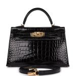 Hermes Kelly Sellier 20 Black Shiny Alligator Gold Hardware 72794 product photo 1