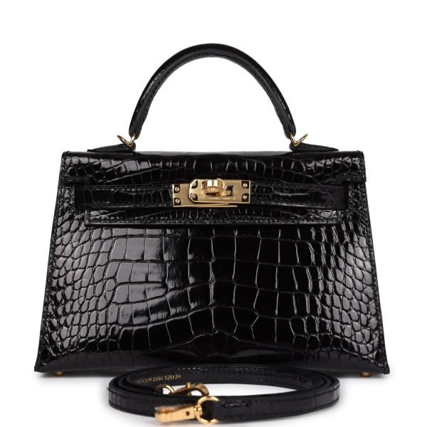 Hermes Kelly Sellier 20 Black Shiny Alligator Gold Hardware 72794 product photo 1