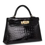 Hermes Kelly Sellier 20 Black Shiny Alligator Gold Hardware 72794 product photo 2