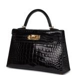 Hermes Kelly Sellier 20 Black Shiny Alligator Gold Hardware 72794 product photo 3