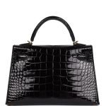 Hermes Kelly Sellier 20 Black Shiny Alligator Gold Hardware 72794 product photo 5