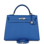 Hermes Kelly Sellier 32 Bleu France Epsom Palladium Hardware 129829 product photo 1