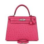 Hermes Kelly Sellier 28 Rose Tyrien Ostrich Palladium Hardware 81952 product photo 1