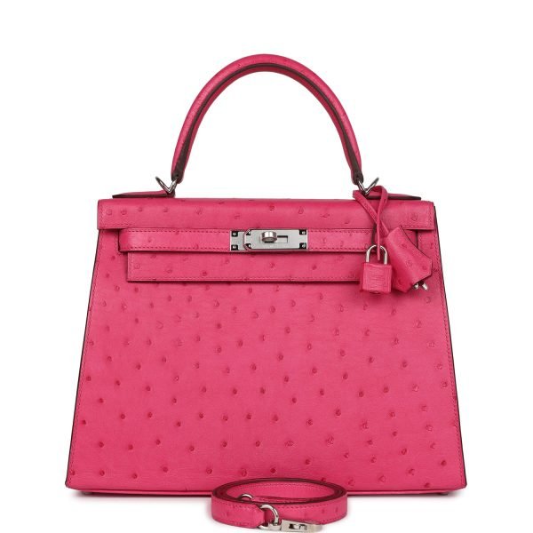 Hermes Kelly Sellier 28 Rose Tyrien Ostrich Palladium Hardware 81952 product photo 1