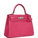 Hermes Kelly Sellier 28 Rose Tyrien Ostrich Palladium Hardware 81952 product photo 2