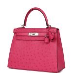 Hermes Kelly Sellier 28 Rose Tyrien Ostrich Palladium Hardware 81952 product photo 3