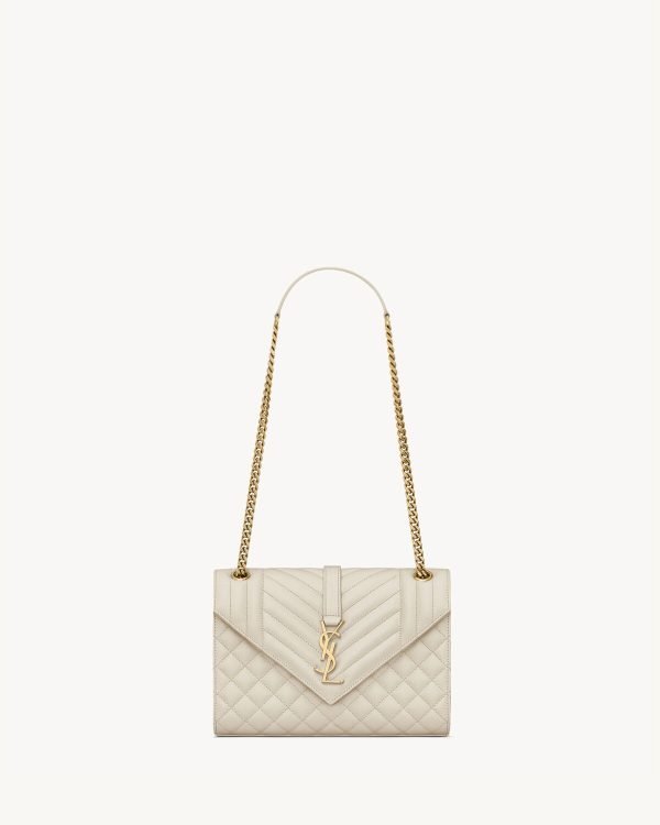 YSL Envelope Medium in Quilted Grain De Poudre Embossed Leather
