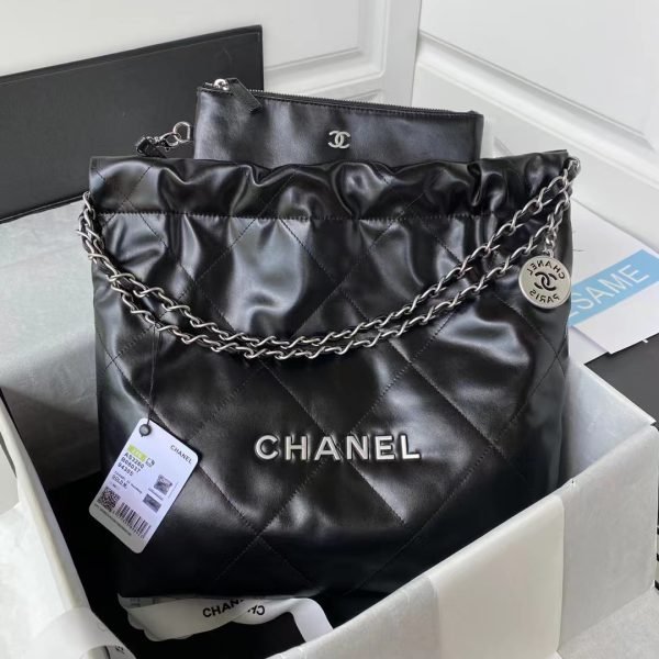 Chanel 22 AS3260 Small Bag Black Calfskin Silver Hardware