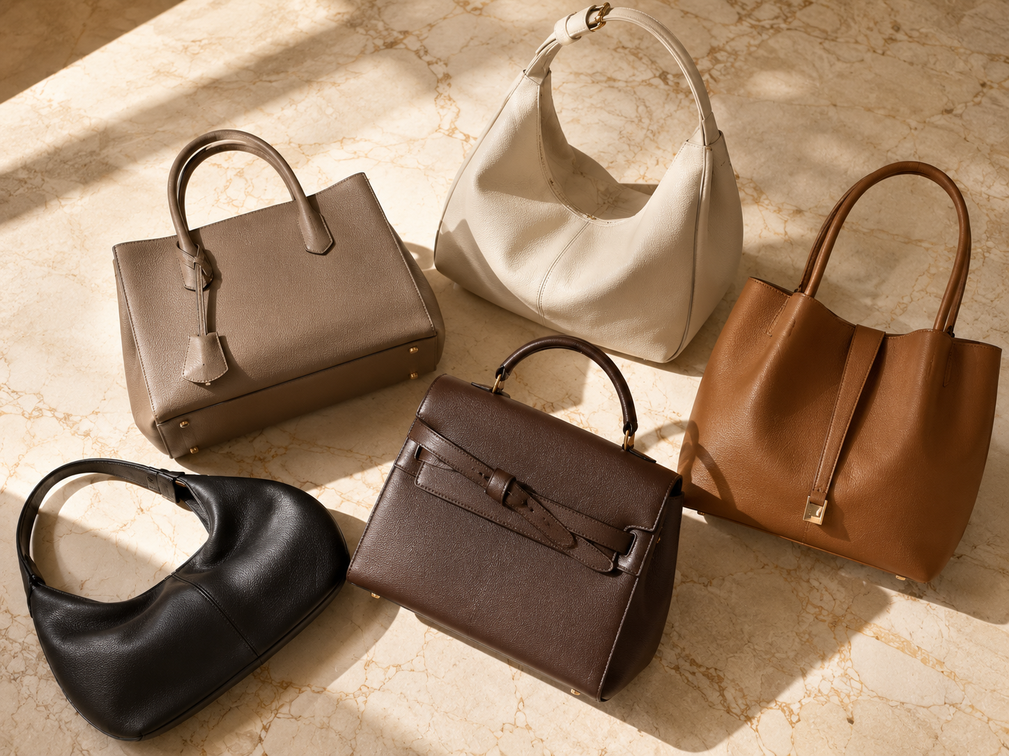 Best quiet luxury bags 2026 displayed as neutral logo-free leather handbags