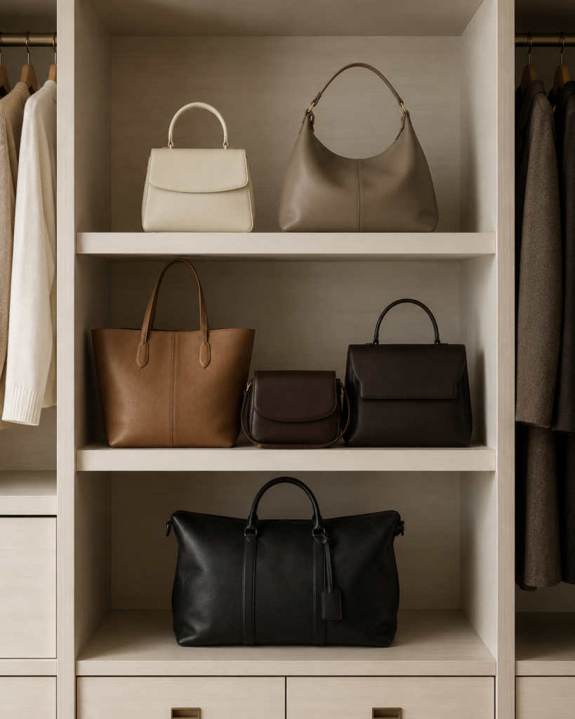 Curated capsule bag collection across quiet luxury aesthetics