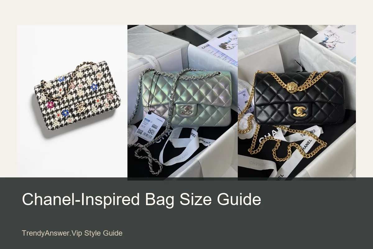 Chanel-inspired bag size guide with flap, mini, and structured chain bag examples.