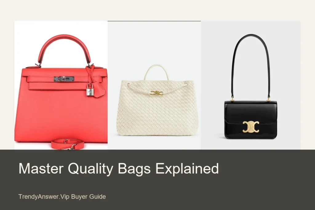 Master quality bags explained with structured handbag product photos and detail review cues.