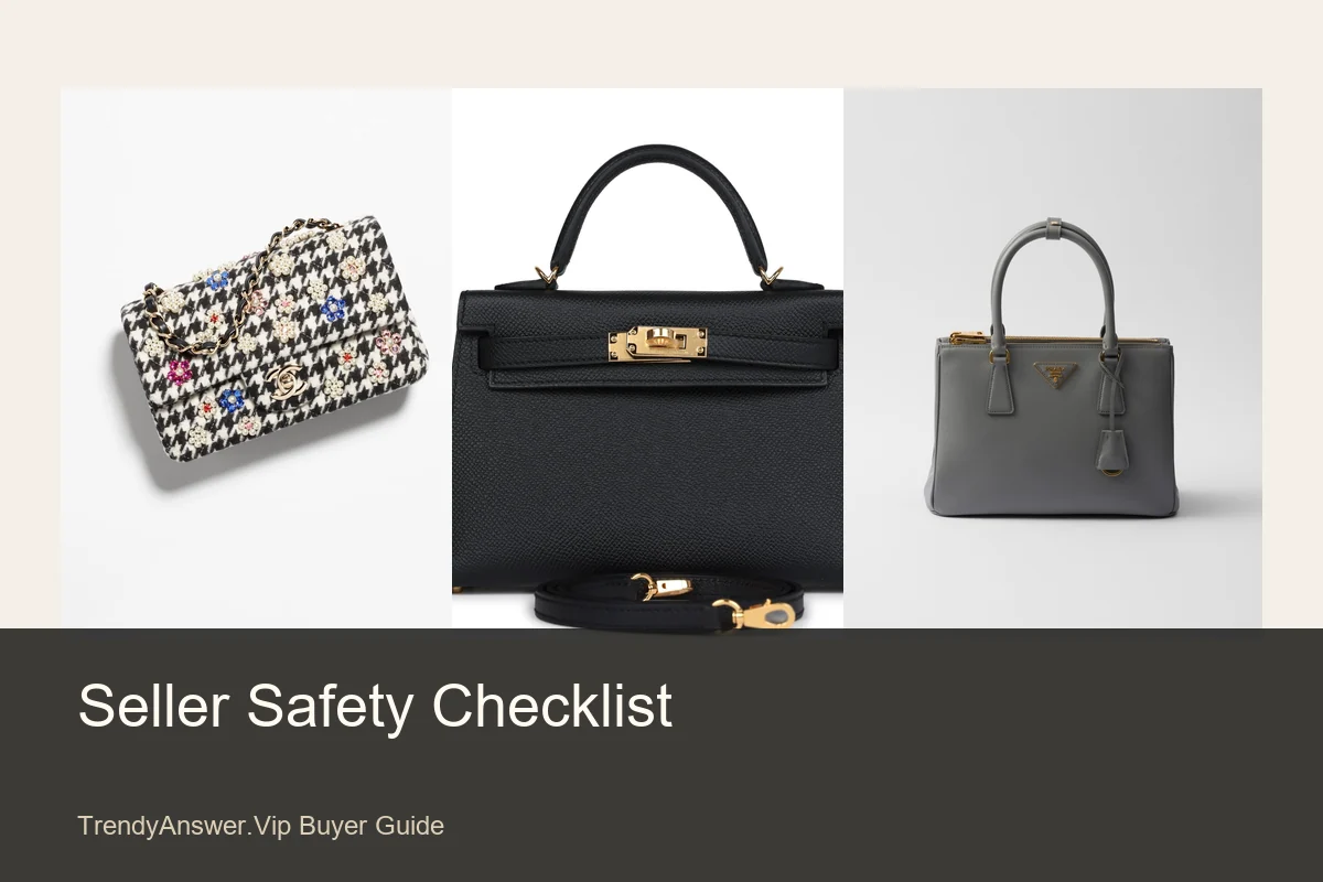 Replica seller safety checklist with handbag detail and photo review examples.